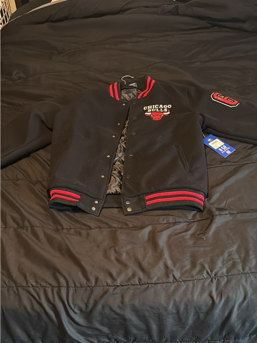 NBA Chicago Bulls Black and Red Varsity Jacket